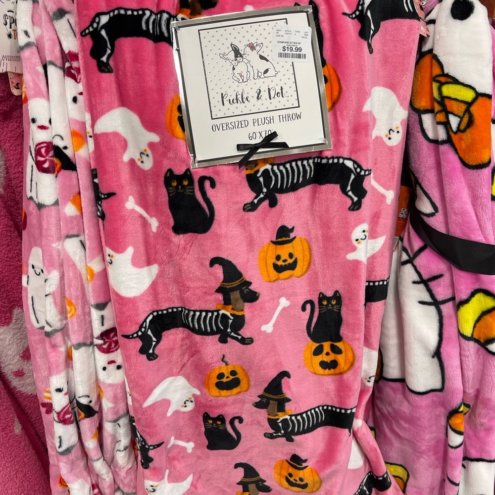 Pink Halloween Dachshund Plush Throw Blanket
